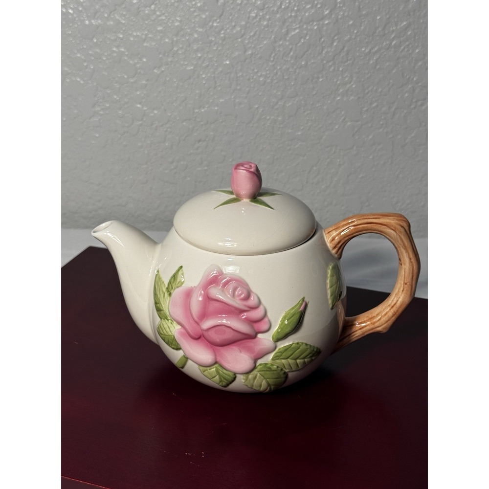 Vintage Teleflora 3D Rose Floral Ceramic Teapot Gorgeous